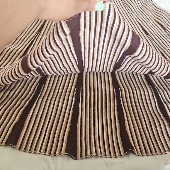 Tan and Brown Pleated Midi A-Line Skirt - Picture 8 of 16